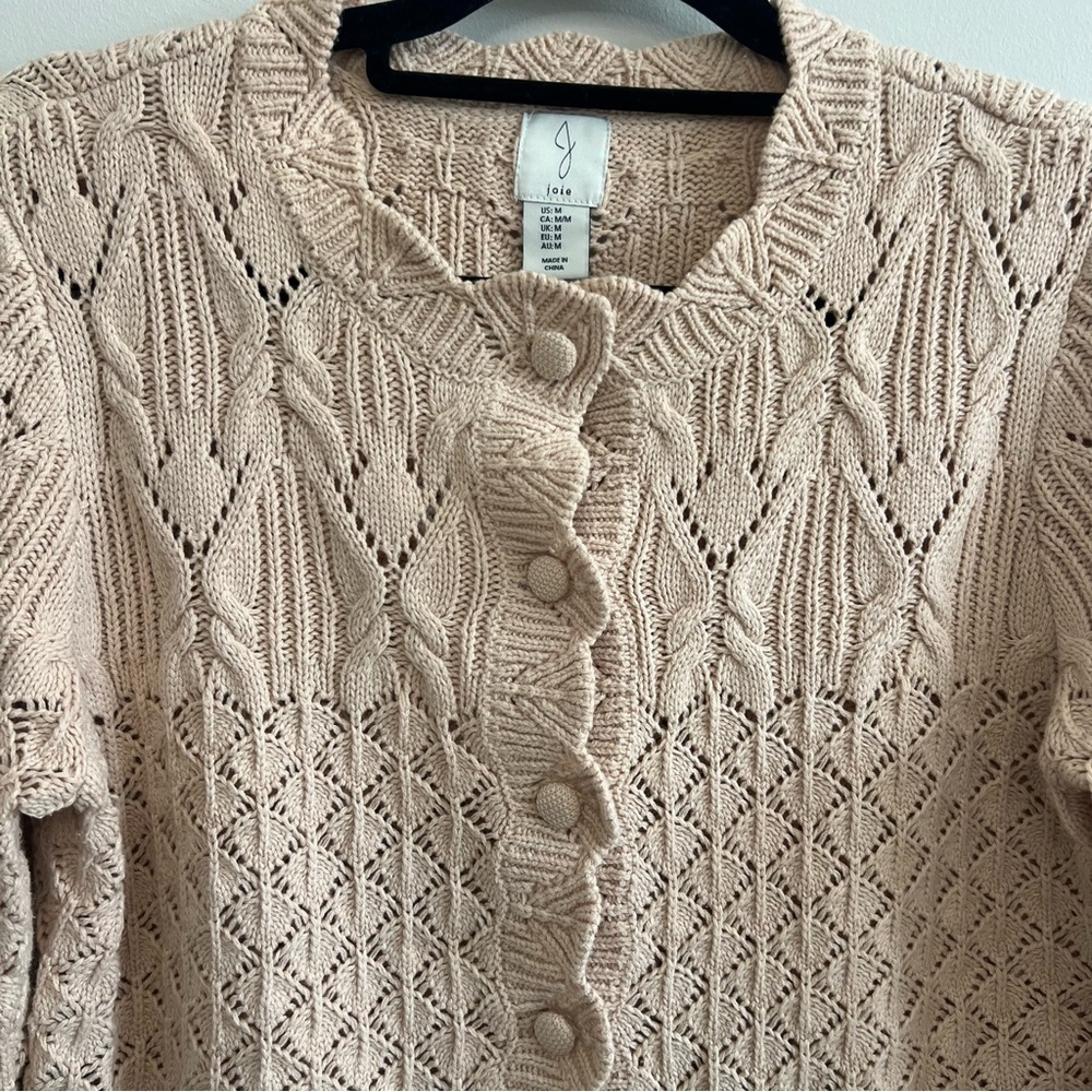 Joie Beige Button-Up Cardigan Scalloped Hem Elevated Office Feminine Careerwear - Picture 3 of 7